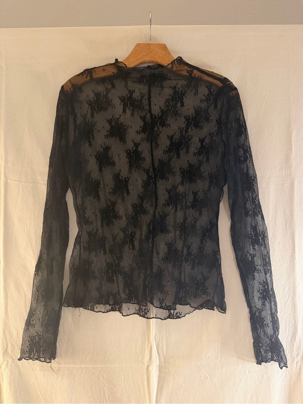 Sheer Lace Long-Sleeve Top - Black